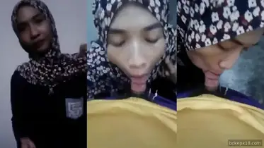 Jilbab Cantik Ngisep Kontol Pacar Liar Banget